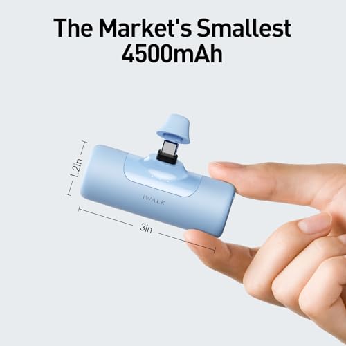 Image of iWALK 4,500mAh Portable Charger for iPhone 15 /16 /17, Power Bank with Build-in USB C Connector, Battery Pack Phone Charger for iPhone Series, Samsung S22 /23 /24 Series and Android, Blue