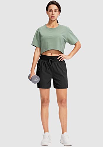 Svensker Women's Athletic Shorts With Pockets High Waisted 5 Inch Quick Dry Gym Exercise Workout Running Shorts For Women(Black, M) #TOP4