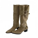 Botas de Montar holgadas para Mujer, Botas Altas hasta la Rodilla, Botas Altas de Pantorrilla Ancha con tacón bajo y Grueso, Botines de tacón de Invierno de Moda,Verde,40 EU
