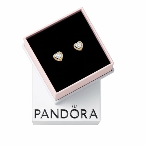 PANDORA Timeless Sparkling Elevated Heart Stud Earrings - 14K Gold-Plated Earrings with Cubic Zirconia - Jewelry for Women - Includes Gift Box
