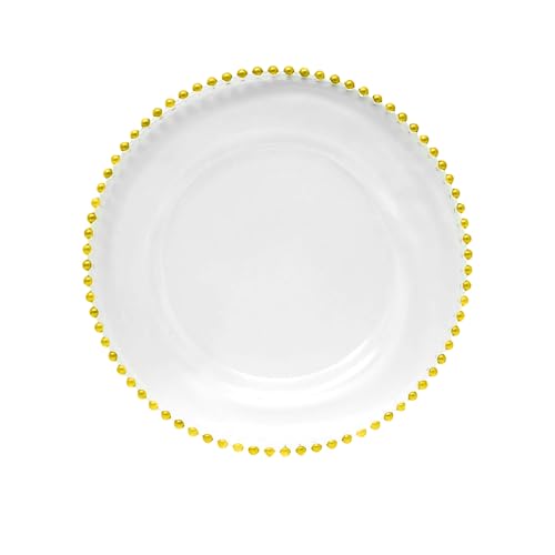 Trimming Shop Piatti da portata in acrilico trasparente da 13 pollici con bordo perlato dorato – Eleganti piatti decorativi per matrimoni, feste e decorazioni da tavola, economici piatti da pranzo