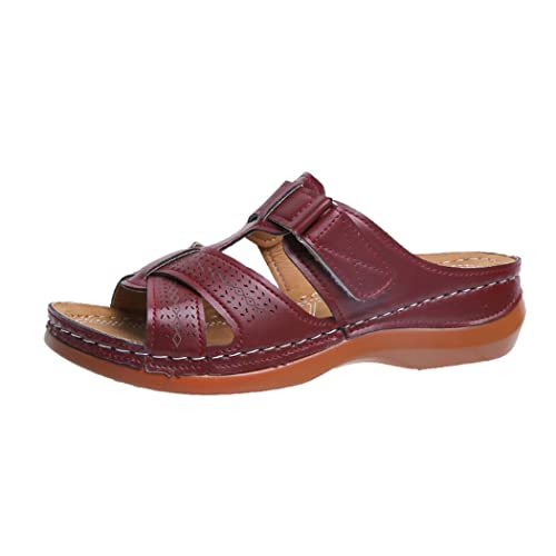 XLNB Sandalias de cuña para mujer, estilo casual, de piel, puntera abierta, para verano, estilo vintage, sin cordones, para playa, sandalias, Ráfaga, 37 EU Cover
