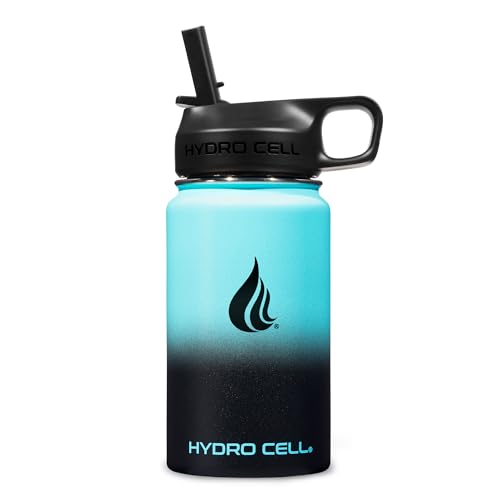 Image of HYDRO CELL Stainless Steel Insulated Water Bottle with Straw - For Cold & Hot Drinks - Metal Vacuum Flask with Screw Cap and Modern Leakproof Sport Thermos for Adults (Teal /Black 14oz)