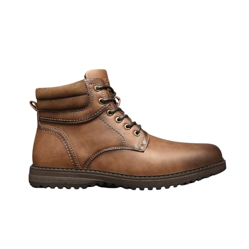 NovaNest Mens Waterproof Faux Leather Ankle Boots Casual Outdoor Hiking Work Boots with Non-Slip Rubber Sole Cushioned Collar & Durable Stitching Comfortable Everyday