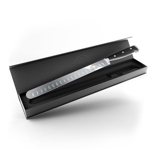 SPITJACK Brisket Knife for Meat Carving and Smoked Meat and Turkey Slicing - Stainless Steel, Granton Edge, 11 Inch Blade, BBQ Competition Chef Series