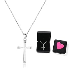 White Gold Plated Sterling Silver Cross Necklace