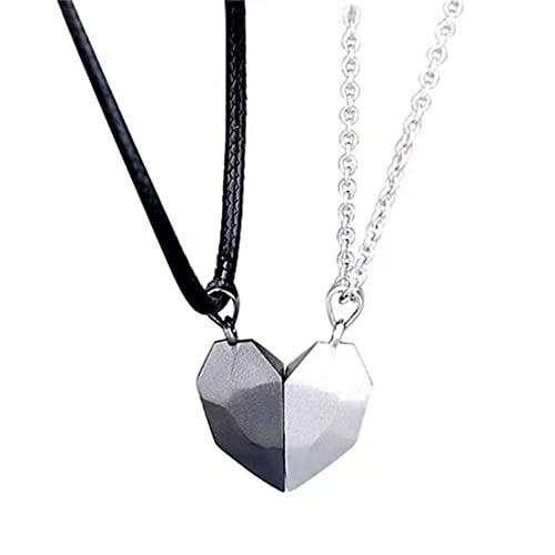 2 Pcs Matching Necklace for Couples - Two Souls One Heart Pendant Magnetic Couples Necklace,Adjustable Rope Love Puzzle Necklace for Men Women Best Friends Valentines Gifts (White)