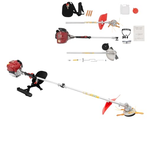35.88CC 4-Stroke Weed Wacker, 2 Blade Heads Gas Powered Weed Wacker Multi-Functional Trimming Tools Portable Brush Cutter String Trimmer w/Handle&Shoulder Strap for Garden Lawn Grass