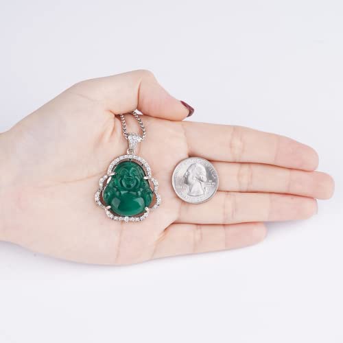Image of ASGIFT Laughing Buddha Necklace Cubic Zirconia Green Jade Buddha Pendant with 18K Gold Plated Chain Lucky Buddha Necklace Jewelry Gift