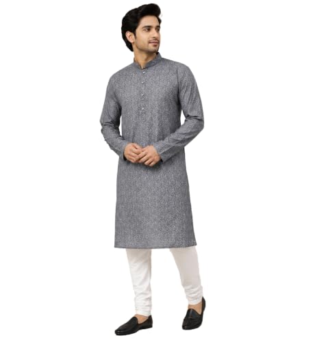 Image of LATEST CHIKAN Men's Silk Chikankari Kurta with Cream Churidar | Festive Set - KP Silk BANARSI