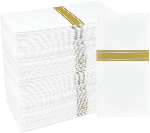 KMAKII Disposable Guest Towels, Linen Feel Hand Towels, Cloth-Like Paper Napkins,White Napkins,Soft, Durable, Absorbent Paper Hand Towel for Kitchen, Parties, Bathroom, Restaurant (Gold,50)