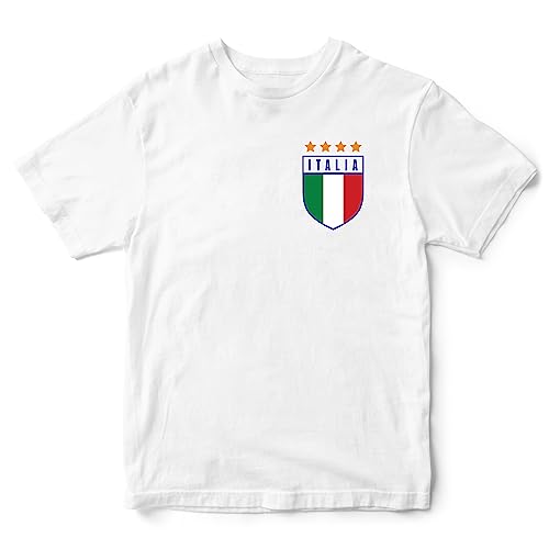 Italia Shirts for Kids Italy Flag Badge Retro Boys T Shirt Football Country Supporters Tee Girls Italian Rugby Soccer Top, 3-4 Years, White