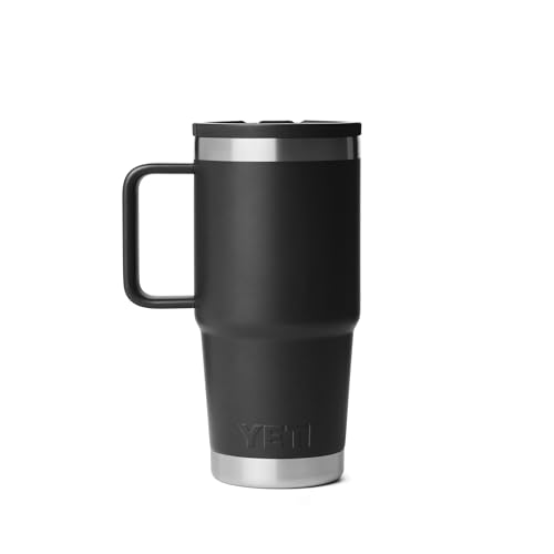 Image of YETI Rambler 20 oz Travel Mug with Flip Straw Lid - Stainless Steel, Vacuum Insulated, Leakproof, Cup Holder Friendly, Black
