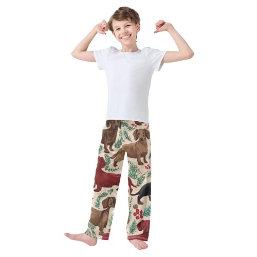 ZZXXB Dachshund Holly Leaves Boys Long Pants Soft Trousers Elastic Waist Kids Lounge Bottoms with Pockets S-XL3