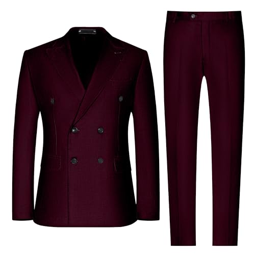 Mens Double Breasted Suit Slim Fit Solid Suit Jacket and Dress Pants 2 Piece Set Prom Wedding Suits for Men2
