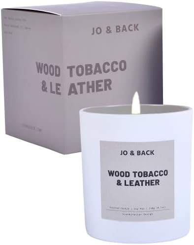 Wood Tobacco & Leather, Premium Scented Candles, Non Toxic, 46h Burn, 8.1oz Soy Wax, Aromatherapy, Strong and Long Lasting Jar Candle for Home, Gifts for Women and Men, Spring Candle, Velas Aromaticas