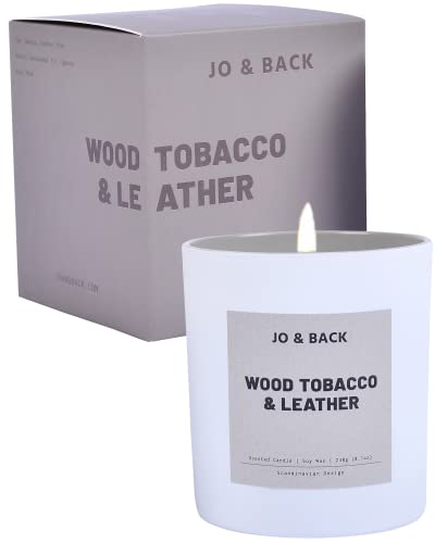 Wood Tobacco & Leather, Premium Scented Candles, Non Toxic, 46H Burn, 8.1Oz Soy Wax, Aromatherapy, Strong And Long Lasting Jar Candle For Home, Gifts For Women And Men, Spring Candle, Velas Aromaticas #TOP27