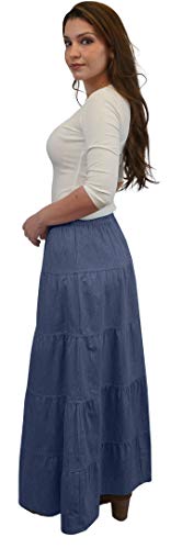 Baby'O Women's Ankle Length Tiered Long Denim Prairie Skirt2