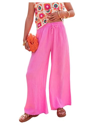 Women's Boho Wide Leg Pants Elastic Waist Beach Vacation Casual Trousers