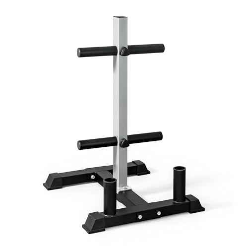 CAP Olympic Bumper Plate Tree Rack with 4 Weight Plate Posts & 2 Barbell Holders Heavy-Duty Steel Weight Storage Rack for Home Gym Gray 440 lb Capacity