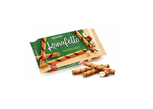 Roshen Crispy Flavorful Wafer Rolls "Konafetto" with Hazelnut-Cream Filling, 4.94oz/140 grams Pack of 3