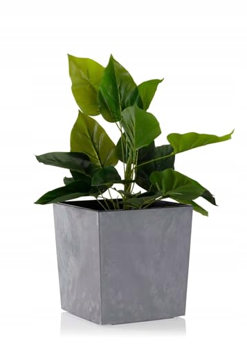 HowHomely Blumentopf Eckig Grau 26 x 25 x 25 cm Pflanzkübel Groß Außen - Blumenkübel mit Pflanzkübel Einsatz - Pflanzkübel Betonoptik für Deko Wohnzimmer Garten und Terrasse