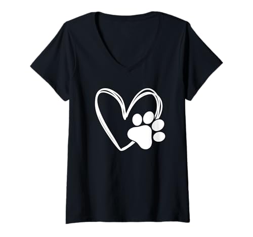 Mujer Dog Paw Heart Baby Dogs - Huella de pata de perro con corazones Camiseta Cuello V