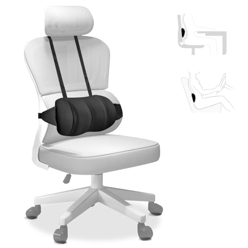 XINYUDAILY Cojin Lumbar Silla Oficina, Cojin Lumbar Coche con Correas Ajustables Bidireccionales, Almohada Lumbar Esponja Memoria, Funda Lavable