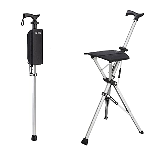 El bastón de asiento Ta Da es el bastón para caminar que se convierte en una silla de trípode, para ver de deportes al aire libre, caminar y para un descanso mientras camina (negro, 880 mm)