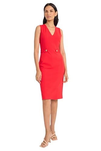 Maggy London Womens Classic V-Neck Knee Length Sheath Gold Button Detail-Professional Workwear-Business Casual Dress2