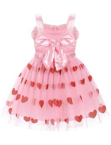 ODASDO Toddlers Kids Baby Girls Valentine's Day Dress Red Sequin Love Heart Tulle Tutu Princess Dresses2