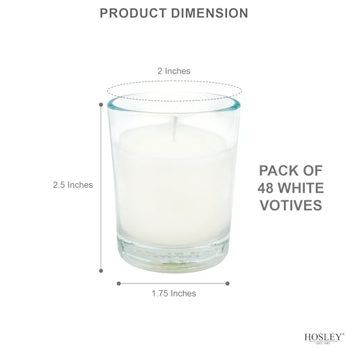 Image of Hosley 144 Pack White Unscented Votive Candles, Clear Glass, Hand-Poured Wax, Bulk Wedding & Party Candles for Gifts, Tables, Aromatherapy & Holidays Party Weddings Birthdays (White)