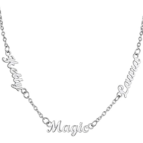 925 Sterling Silver Family Name Necklace Personalised Letter Choker Pendant Nameplate Custom Engraved 1 to 4 Kids Name for Mom Grandma Women Girls 18K Rose Gold Gift for Christmas Mother's Day Cover