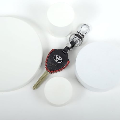 Image of Leather Smart Car Key Cover Case with Metal Hook Keychain for Toyota Old Innova (Black)