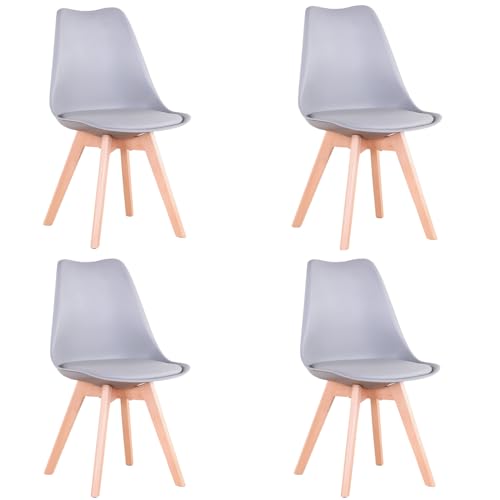 Set 4 sedie grigie sala da pranzo Sedie Soggiorno 4 Sedie Tavolo da Pranzo Sedie Cucina Moderne,Per Arredo Sala da Pranzo,Cucina e Ufficio,con Seduta Imbottita e Gambe in Legno di Faggio,Grigie