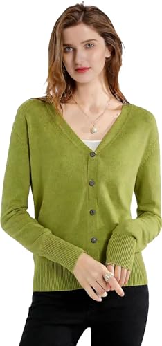 Sunfaynis Cárdigan de manga larga para mujer, delgado, ligero, elegante, para verano, primavera y otoño, Verde lima, L