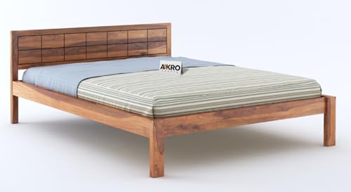 Image of Sheesham Wood Double Bed Without Storage Wooden Bed King Size Solid Wood Cot Palang for Bedroom Living Room Home (Honey Finish)