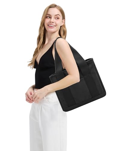 Image of TeeYee 16oz Canvas Tote Bag Casual Multi pockets Handbags Large Capacity Shopping Shoulder Bag with Pocket Bags Work Purses