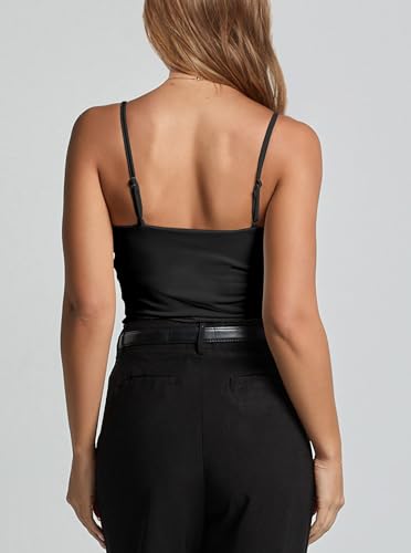 CSDAJIO Women's Sexy Scoop Neck Adjustable Spaghetti Strap Fitted Tank Top Double Lined Seamless Cami Sleeveless Shirt2
