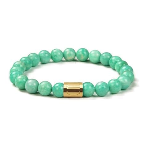 Morchic Green AA Amazonite Gem Semi Precious Stretch Bracelet for Women Men Unisex, Real Natural Unique Color Gemstone 8mm Beads, Classic Simple Design Cuff Birthday Gift 7.5 Inch Cover
