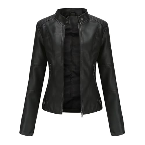 Women's Faux Leather Jacket, Casual Fashion Coat, Black4