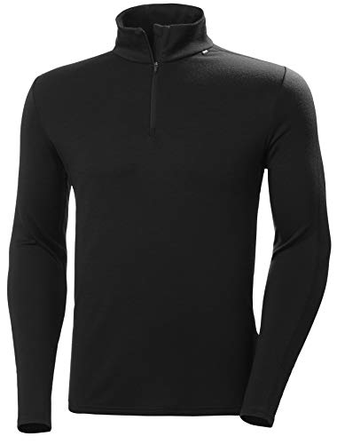 Helly-Hansen Mens LIFA Merino Heavyweight 1/2 Zip Base Layer Shirt, 990 Black, Large