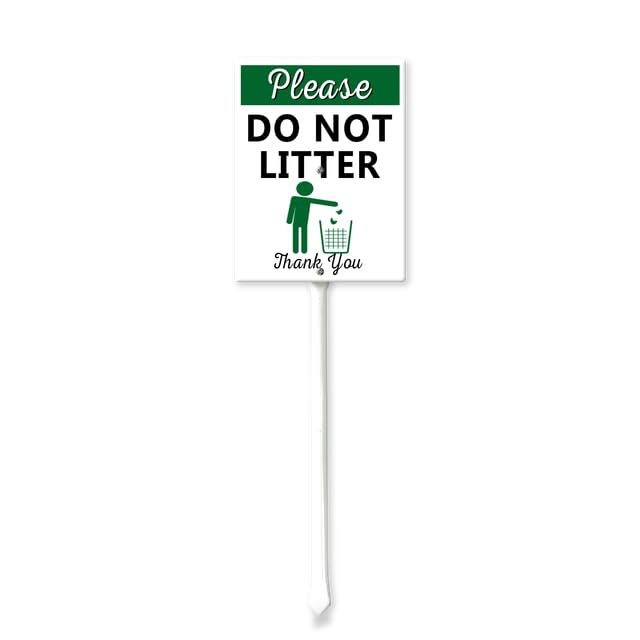 Horienteeon Please Do Not Litter - Thank You Signs with Stake 11.5×15cm, Sturdy Aluminum Lawn Signs, Metal Sign Post, Warning Signs for Property Garden Gate
