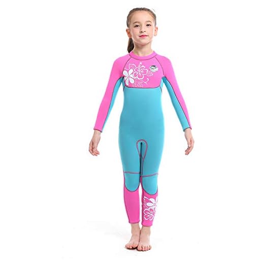 Full Body Kids Wetsuit Neoprene One Piece Warm Swimsuit 2.5MM for Girls Boys Children, Long Sleeve UV Protection Swimming Suit Back Zip for Surfing Scuba Snorkeling Diving Fishing (Girls Flower, XXL)