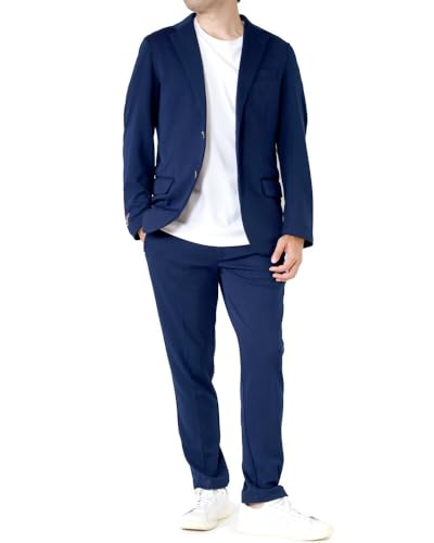 （アウトレットファクトリー）OUTLET FACTORY セットアップ メンズ カジュアルスーツ ストレッチ洗える 春 夏 秋 冬 ネイビーブルー×バーズアイ M - ノーブランド品 - 商品画像