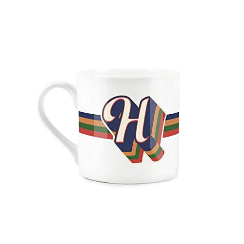 Purely Home Retro Alphabet Letter H Mug - Bone China White Coffee Tea Present Personalised Initial Gift - Image 2