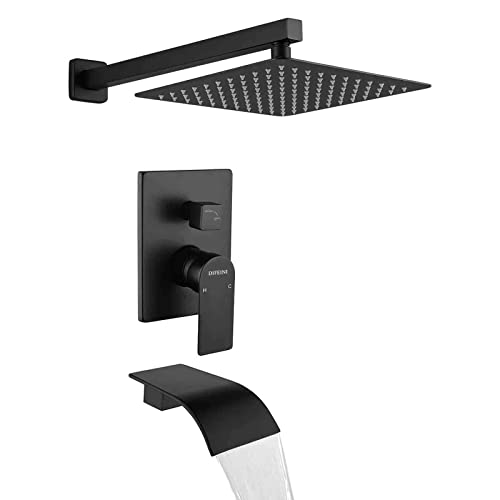 Matte Black Tub Shower Valve Trim Kit Shower Faucet Set With Tub Spout Shower Tub Kit With Rough In Valve Tub Shower System Bathtub Faucet Set Wall Mounted Shower Fixtures #TOP8
