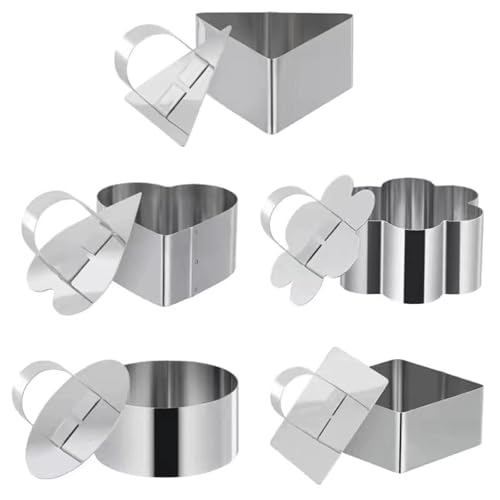 Cake Ring Mold, Cookie Rings for Baking 3 Inch, Dessert Mousse Molds with Cake Baking Supplies with Pusher & Lifter Cooking Rings (5 shapes)