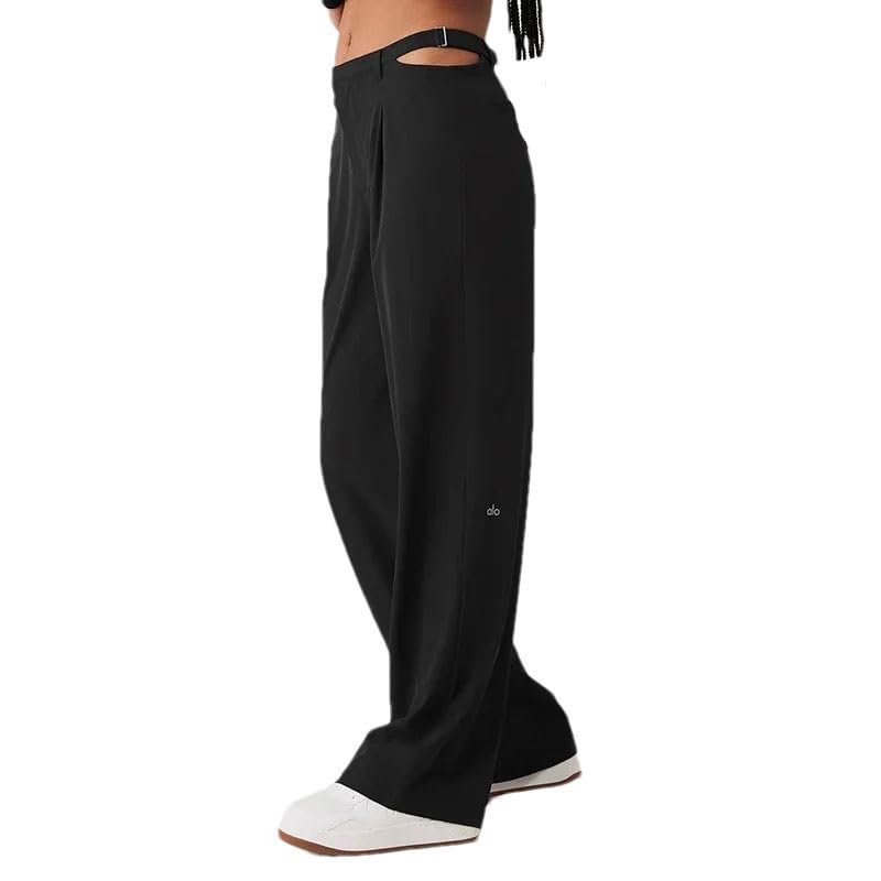 Womens Mid Rise Wide Leg Straight Pants with Adjustable Hollow Street Sexy Suit Pants