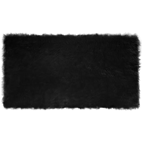 Tapis en peau de mouton synthétique résistant en polyester noir - 3